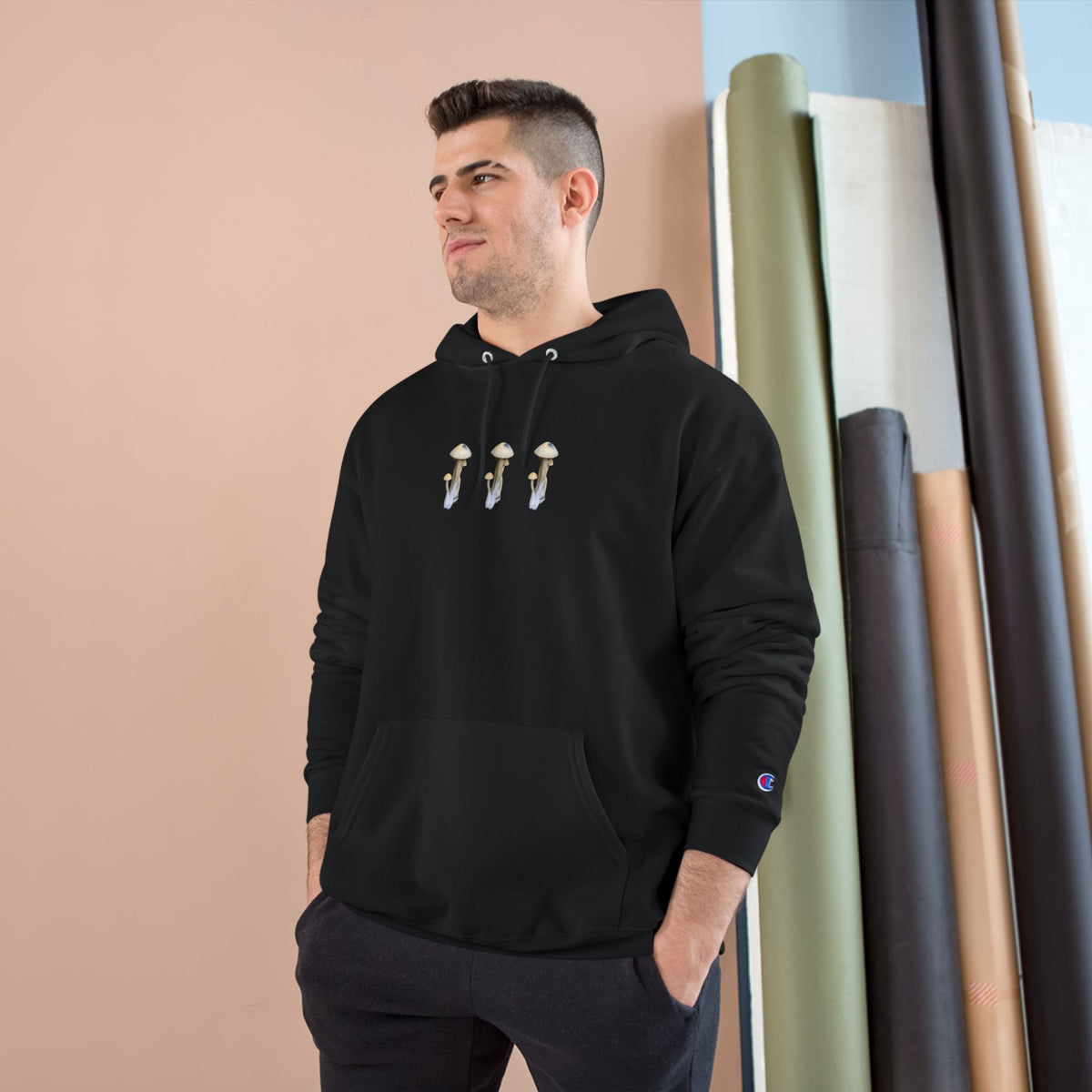 Mushroom Trio Hoodie — Minimal Fungi Graphic Pullover