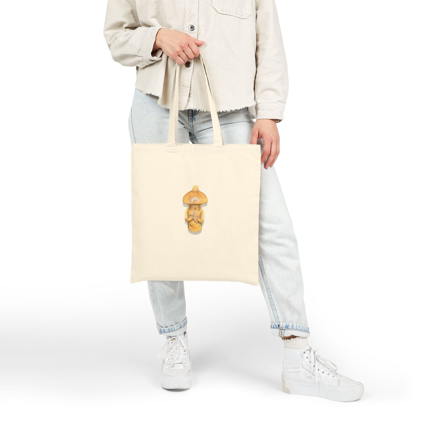 Muisca Mushroom Sculpture Cotton Canvas Tote — Artisanal Colombian Folklore Market Bag