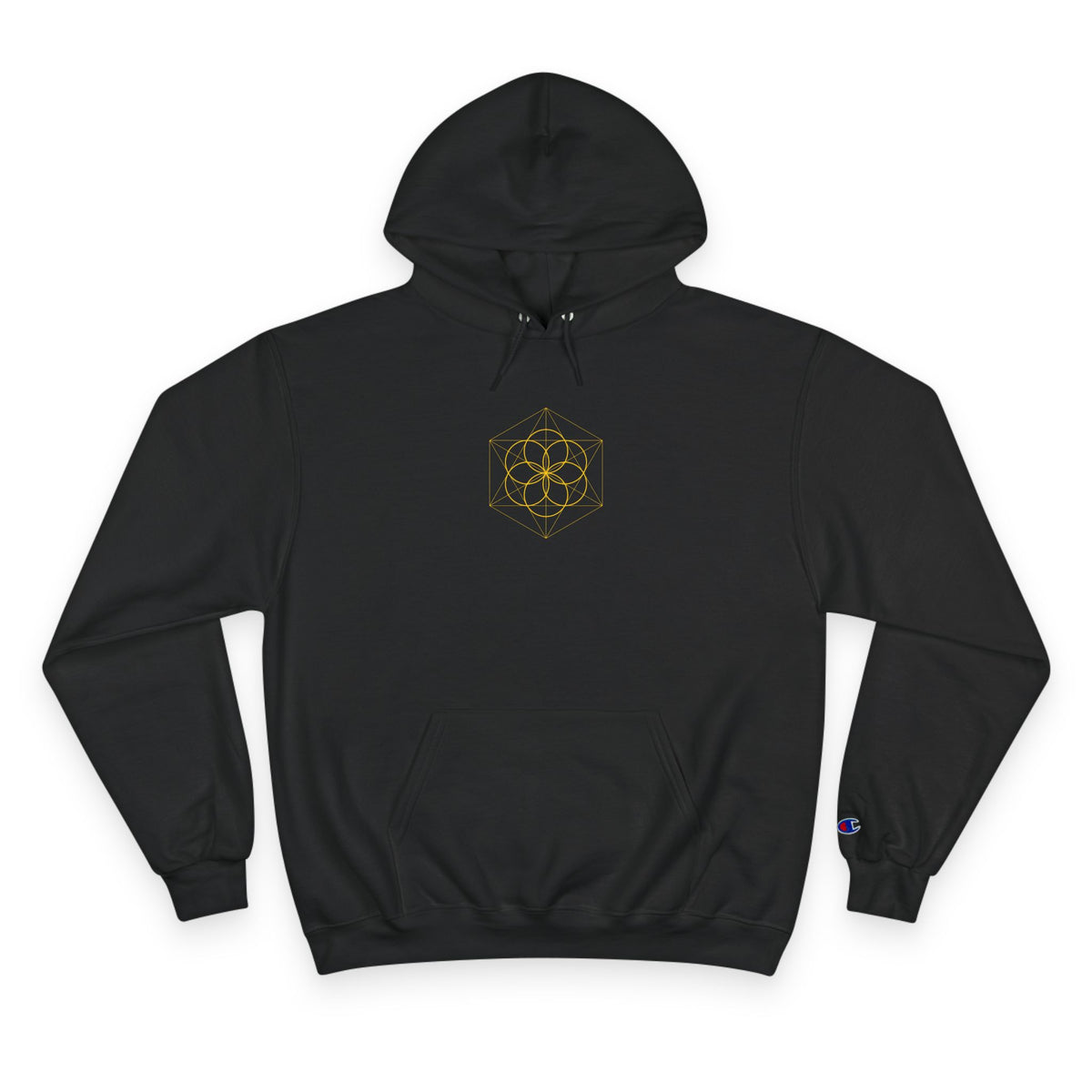 Celestial Geometric Hoodie — Gold Seed of Life Design